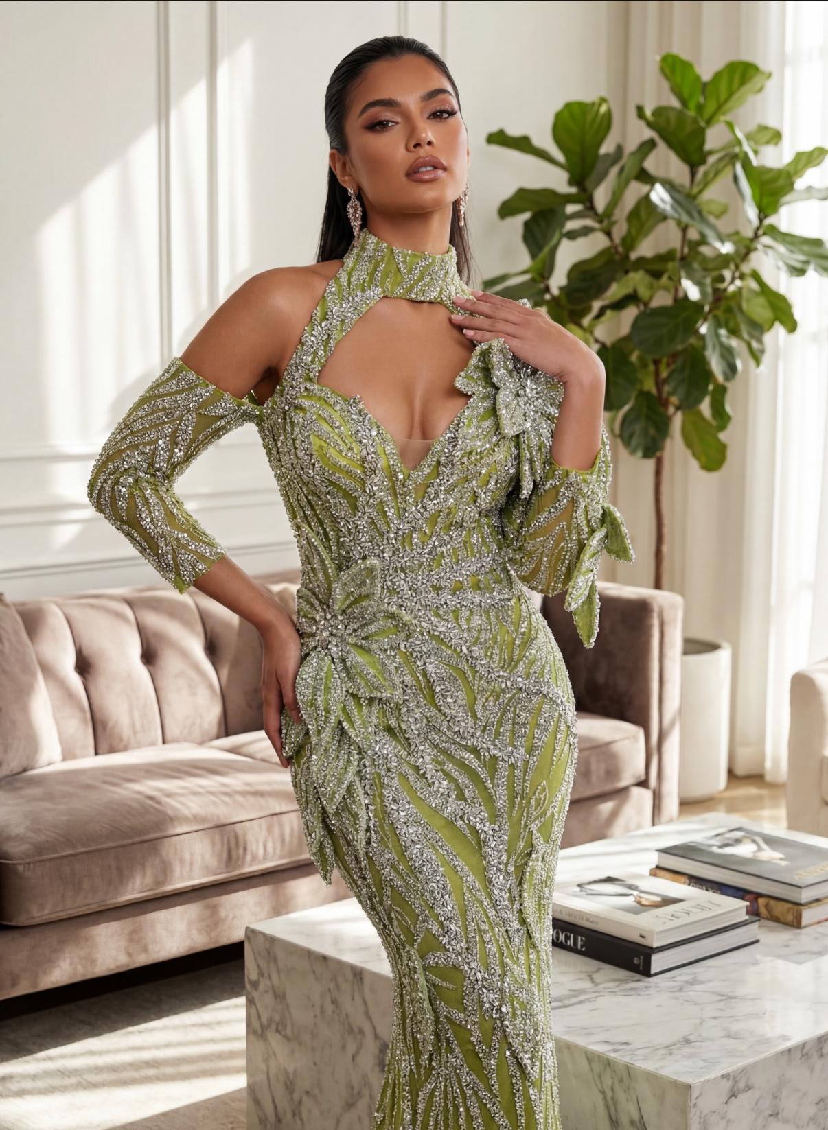 Model wearing product after AI transformation