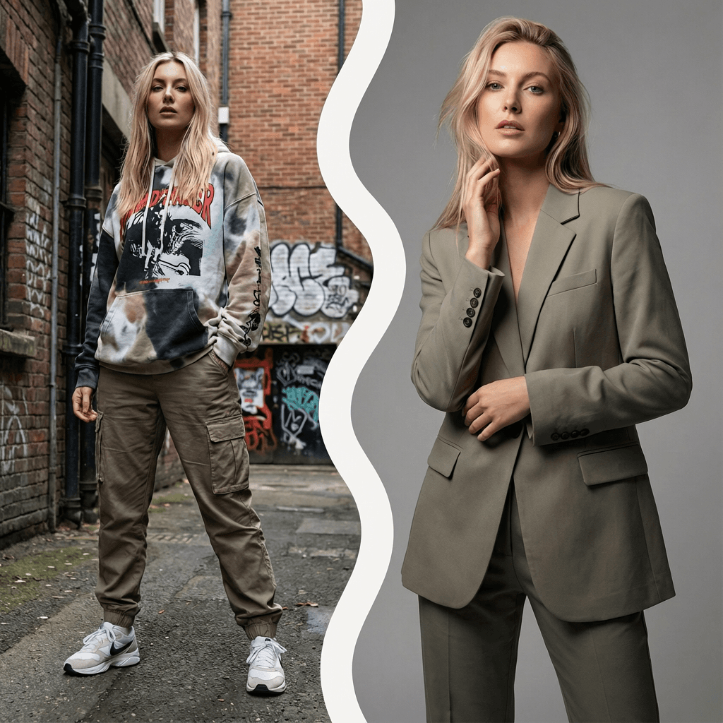 Same model in different backgrounds - urban and studio